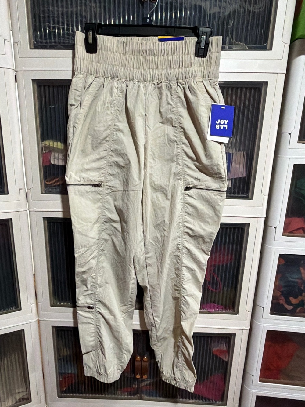 JoyLab Beige Elastic-Waist Cargo Pants